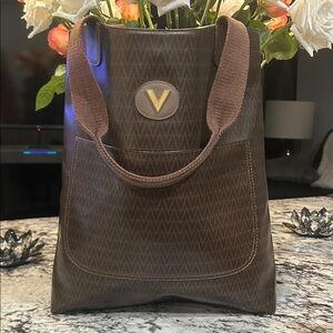 Mario Valentino Dark Brown V-Design Tote